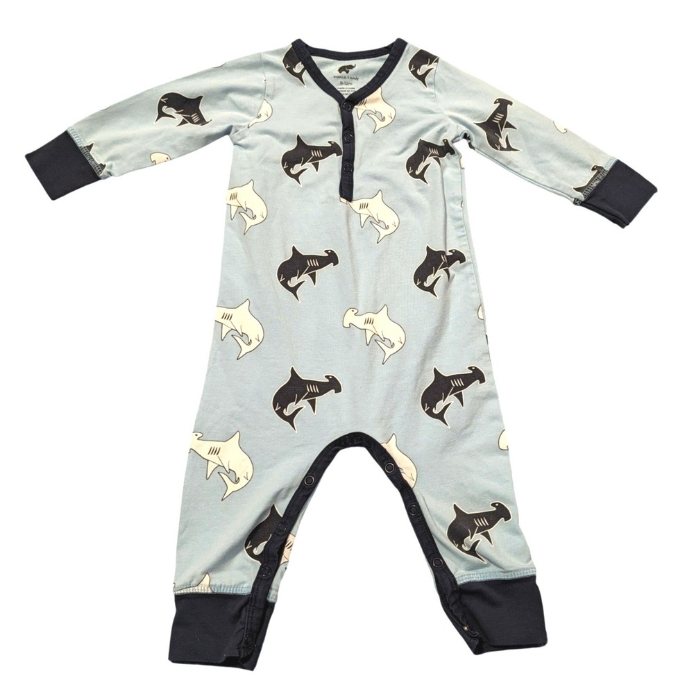 Monica + Andy Baby Boys Blue Hammerhead Shark Long Sleeve Romper 9-12M